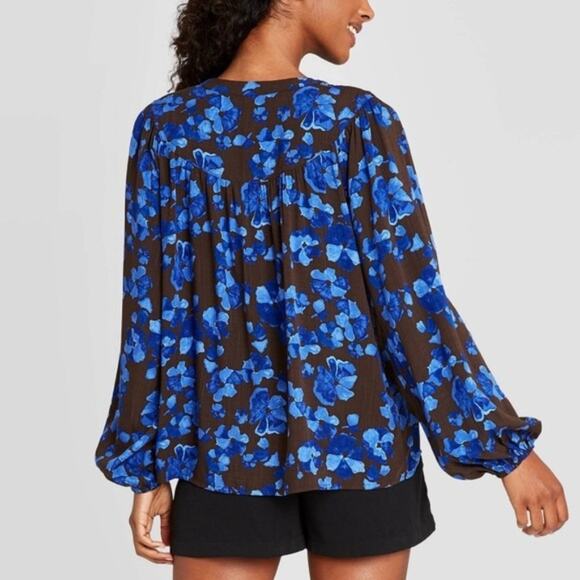 NWT A New Day blue floral button front XS - Picture 2 of 4